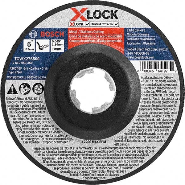 Cutoff Wheel: 5" Dia, 0.045" Thick, 7/8" Hole, Aluminum Oxide