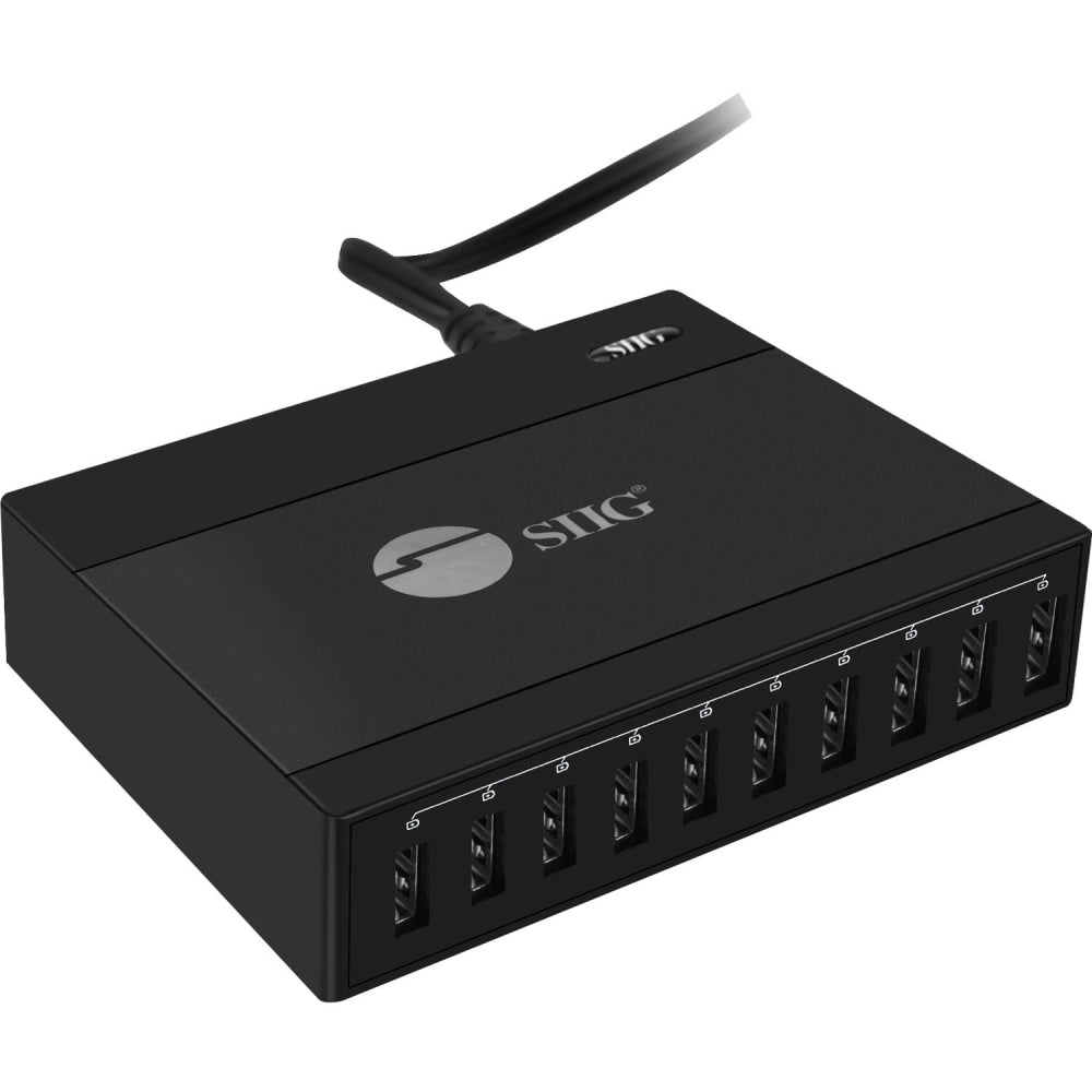 SIIG 60W 10-Port USB Charger - 60 W - 120 V AC, 230 V AC Input - 5 V DC/12 A Output
