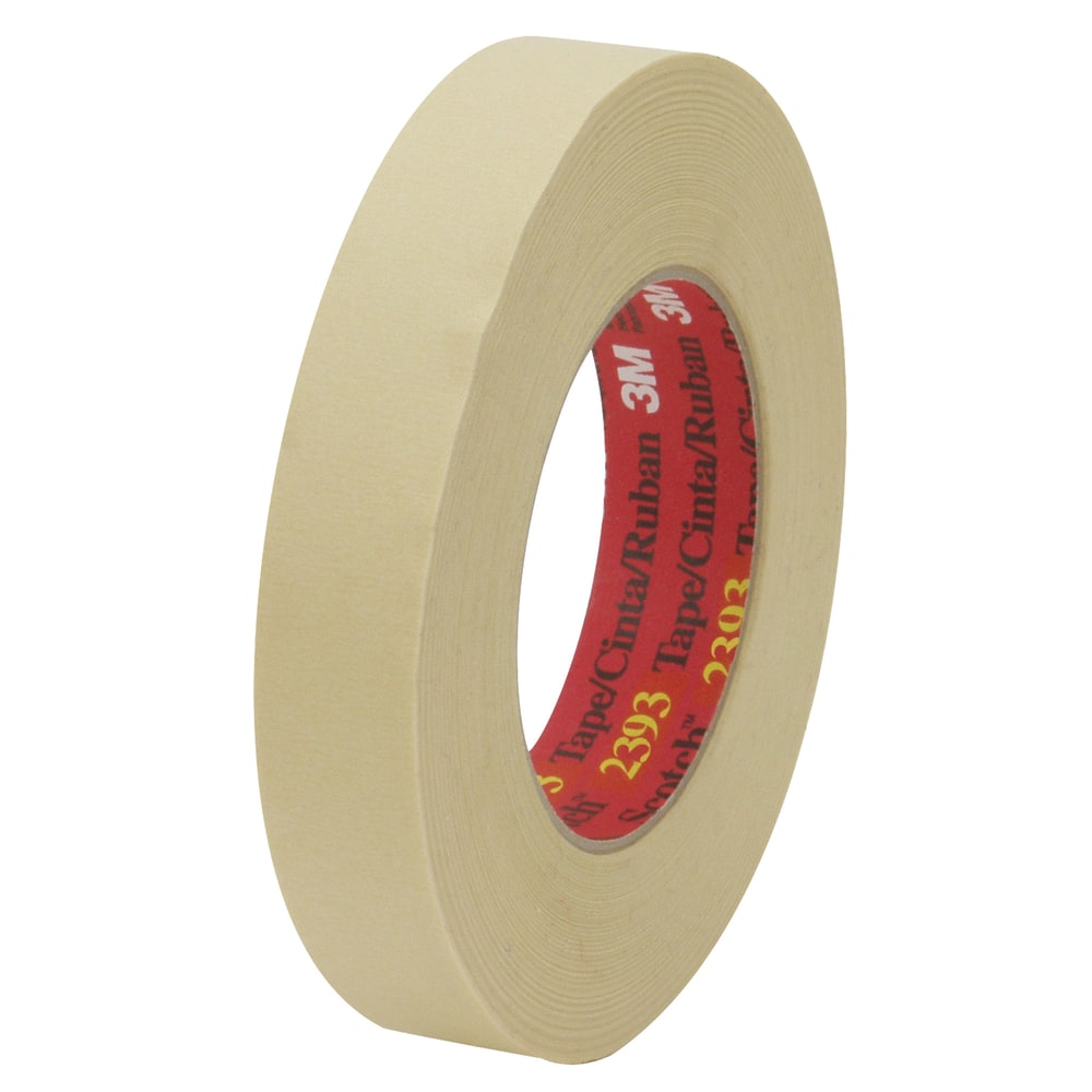 3M 2393 Masking Tape, 3in Core, 1in x 180ft, Tan, Pack Of 36