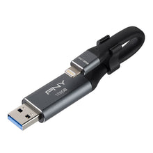 Load image into Gallery viewer, PNY Duo Link iOS USB 3.0 OTG Flash Drive, 128GB, Metal/Gray