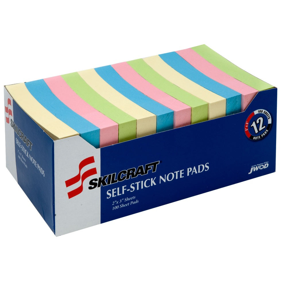 2in x 3in 30% Recycled Self-Stick Notes, Multicolor, Pack Of 12 (AbilityOne 7530-01-398-2660)