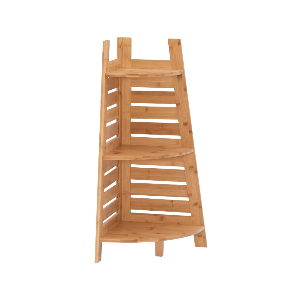 Linon Bullock Bamboo 3-Shelf Corner Cabinet, 32-3/4inH x 14-1/2inW x 14-1/2inD, Natural Bamboo