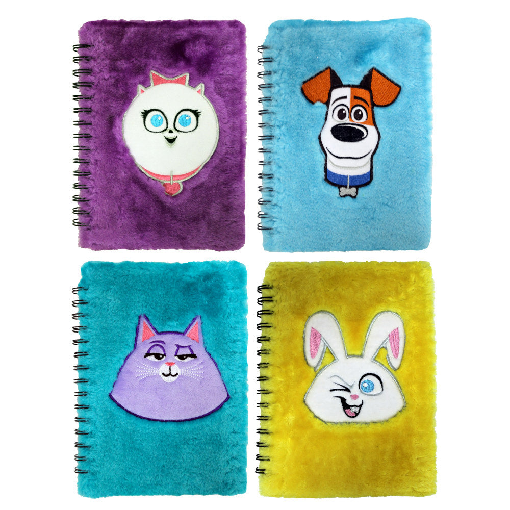 Inkology Secret Life Of Pets Plush Journals, 5-7/8in x 8-1/4in, Wide Ruled, 60 Sheets, Assorted Colors, Pack Of 8 Journals