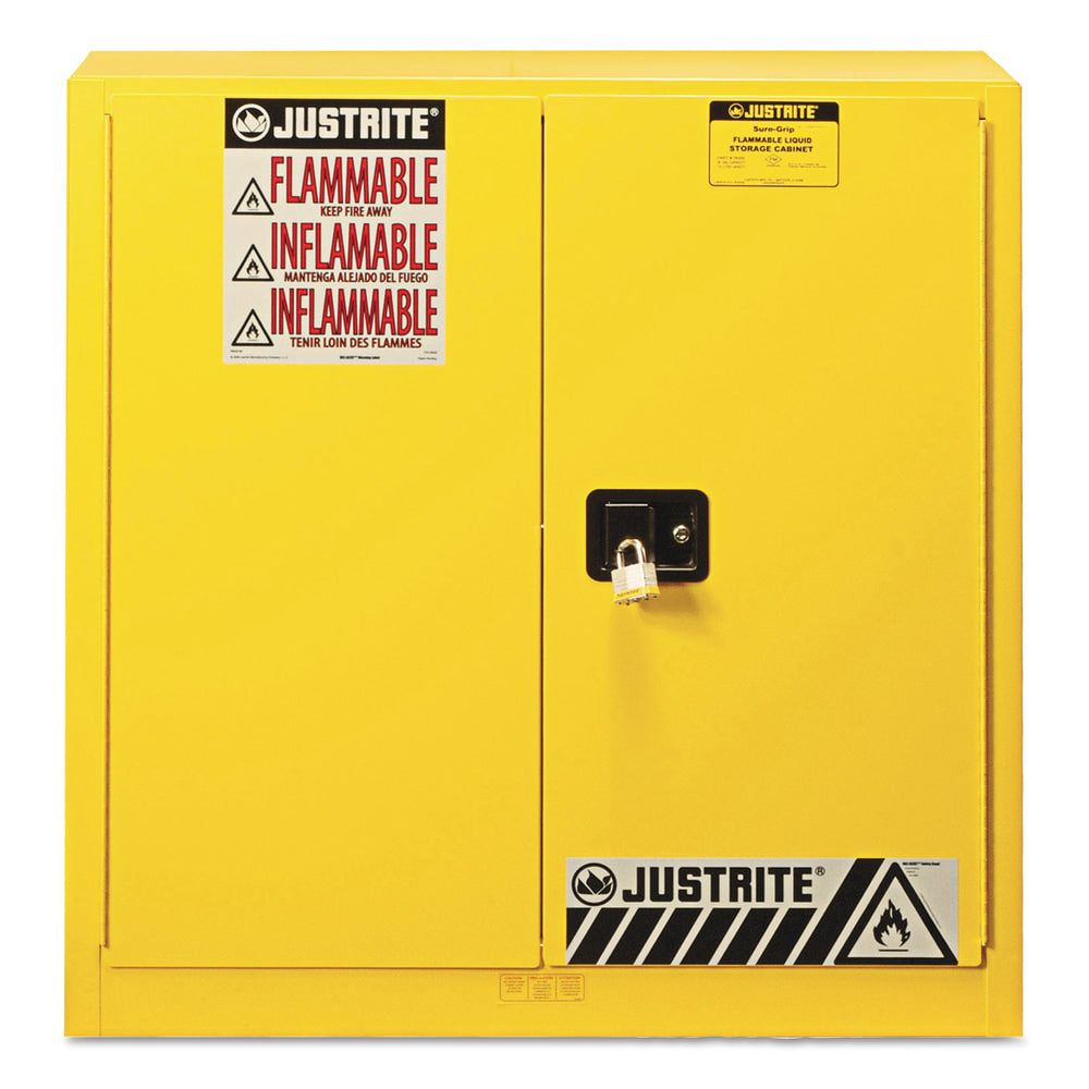 Yellow Safety Cabinets for Flammables, Manual-Closing Cabinet, 35 in, 30 Gallon
