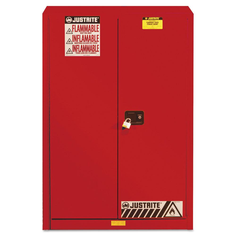 Safety Cabinets for Combustibles, Manual-Closing Cabinet, 60 Gallon, Red
