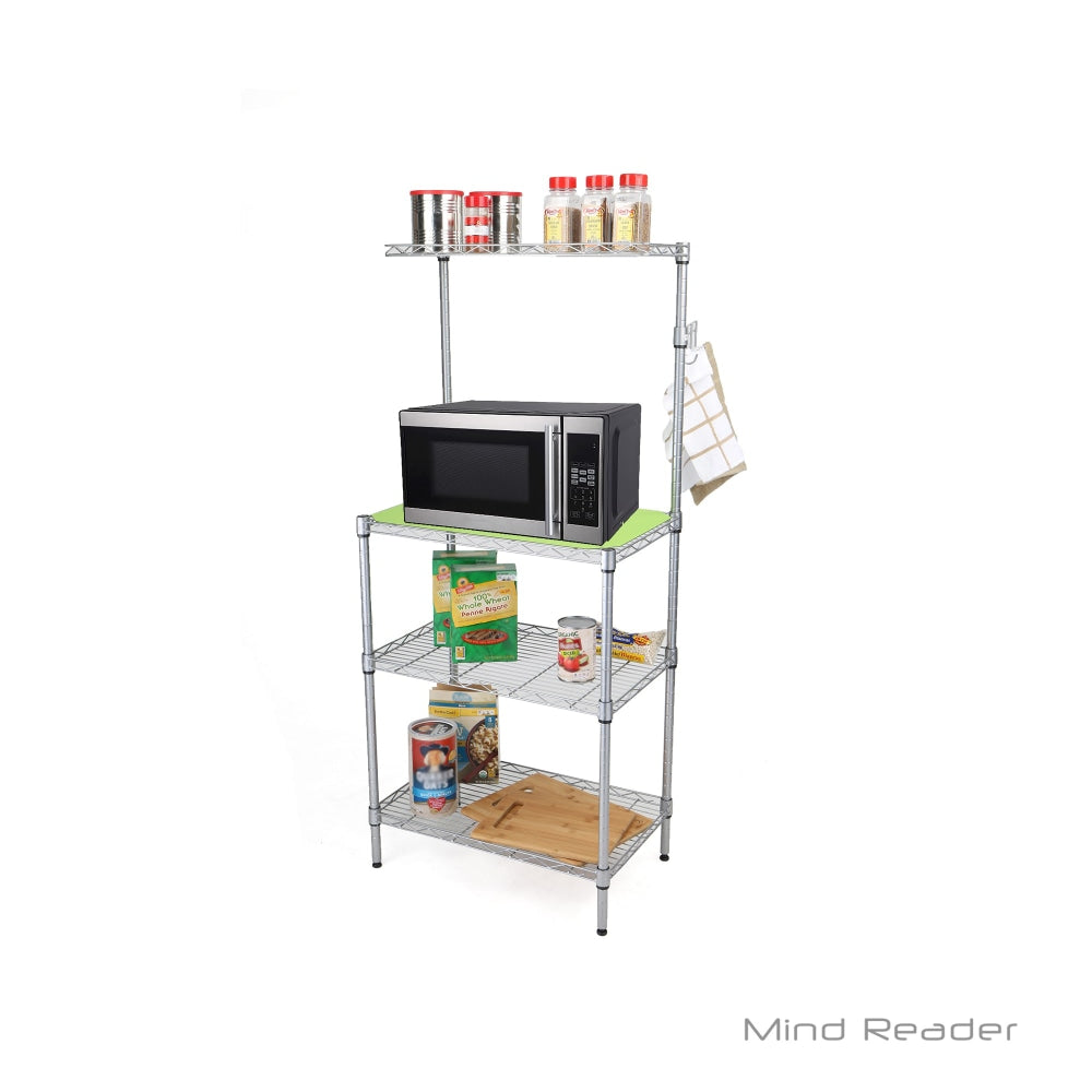 Mind Reader 3-Tier Stainless-Steel Microwave Shelf Counter Unit With Hooks, Silver