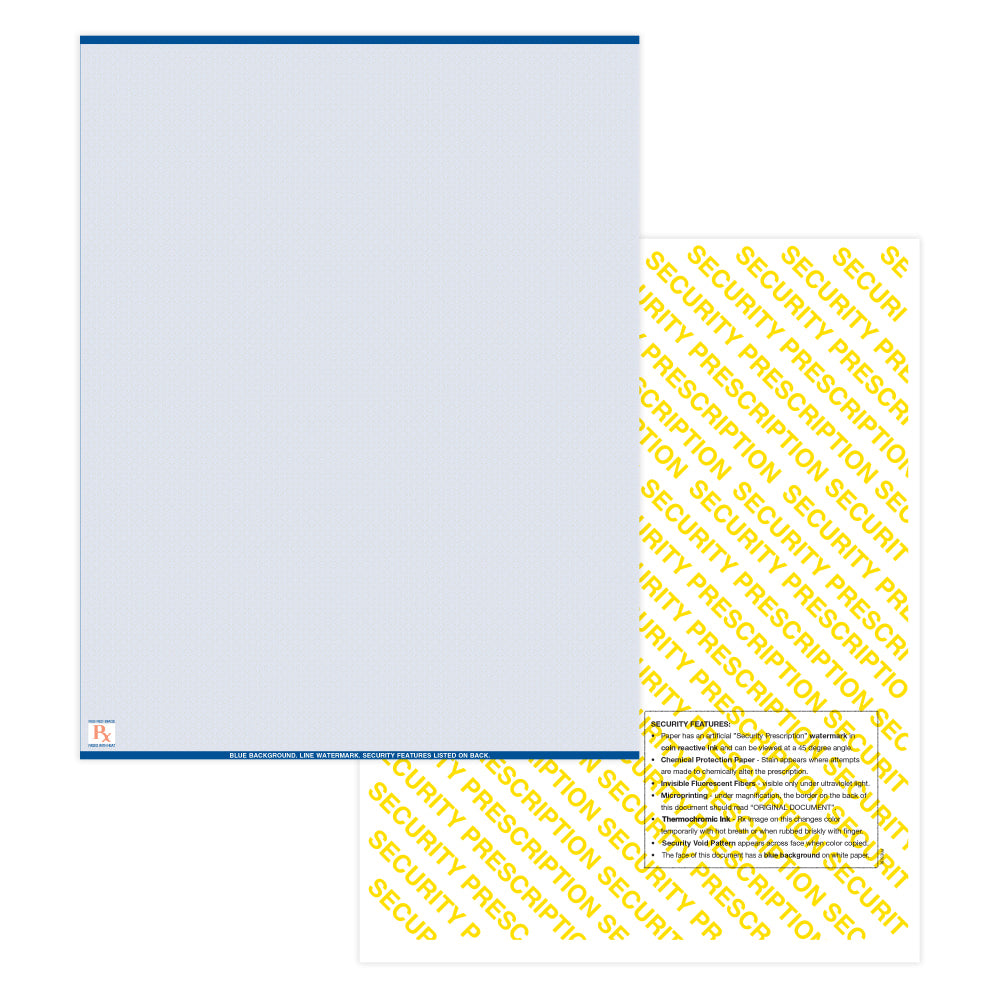 Medicaid-Compliant High-Security Perforated Laser Prescription Forms, Full Sheet, 1-Up, 8-1/2in x 11in, Blue, Pack Of 1,000 Sheets