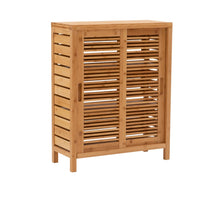 Load image into Gallery viewer, Linon Bullock 26inW Sliding Door Bamboo Cabinet, Natural