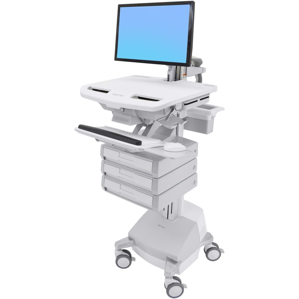 Ergotron StyleView Cart with LCD Pivot, SLA Powered, 3 Drawers (1x3) - Up to 24in Screen Support - 37.04 lb Load Capacity - Floor - Plastic, Aluminum, Zinc-plated Steel