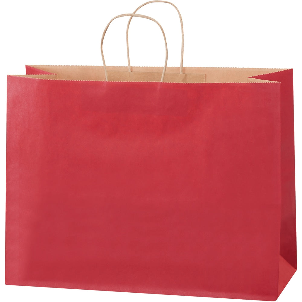 Partners Brand Tinted Shopping Bags, 12inH x 16inW x 6inD, Scarlet, Case of 250