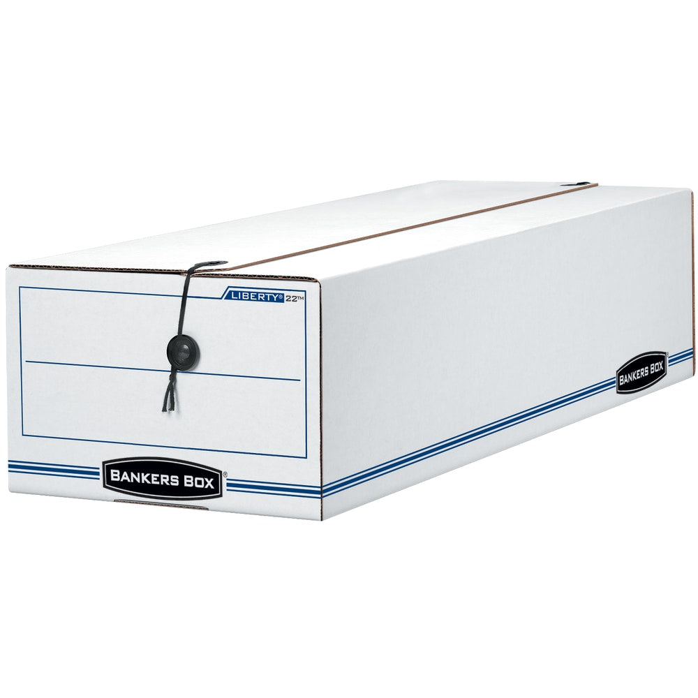 Bankers Box Liberty Corrugated Storage Boxes, 7 1/2in x 9in x 24 1/4in, White/Blue, Case Of 12