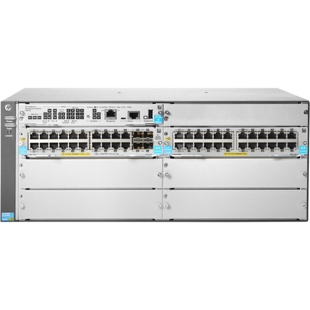HPE 5406R 44GT PoE+/4SFP+ (No PSU) v3 zl2 Switch - 44 Ports - Manageable - Gigabit Ethernet, 10 Gigabit Ethernet - 10/100Base-TX, 10/100/1000Base-T, 10GBase-X - 3 Layer Supported - Modular - Power Supply - Twisted Pair, Optical Fiber - 4U High
