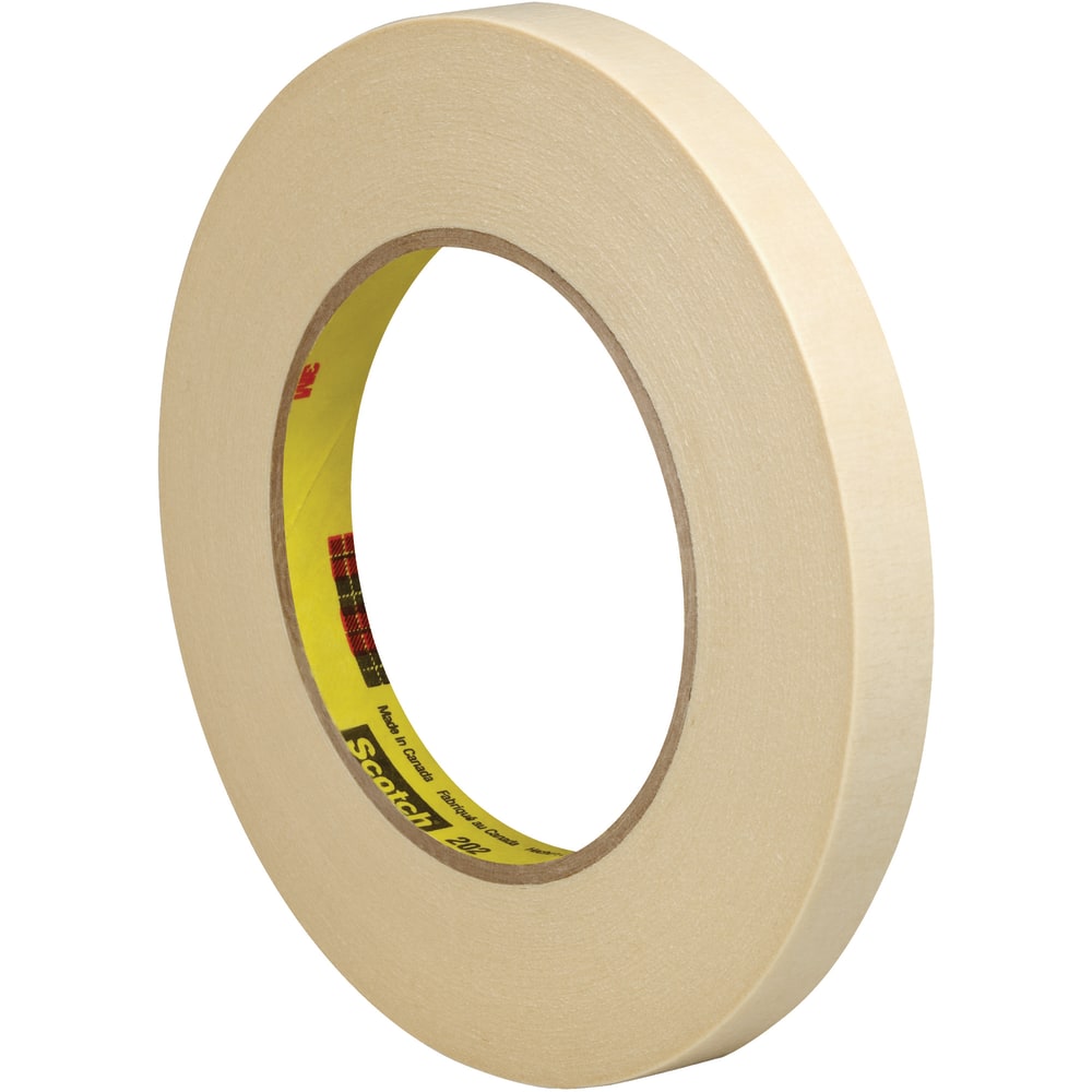 3M 202 Masking Tape, 3in Core, 0.5in x 180ft, Natural, Pack Of 72