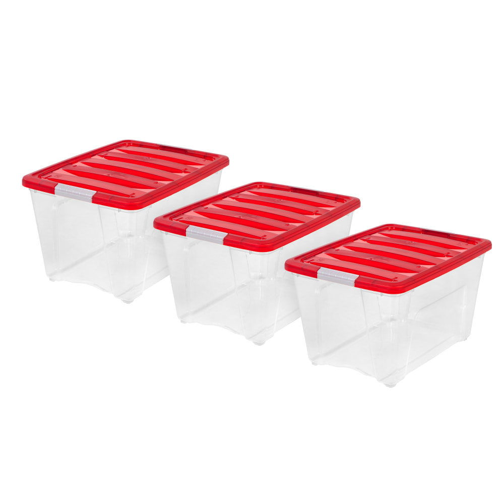 IRIS Holiday Storage Totes, 22in x 16 1/2in x 13 1/16in, Red, Case Of 3