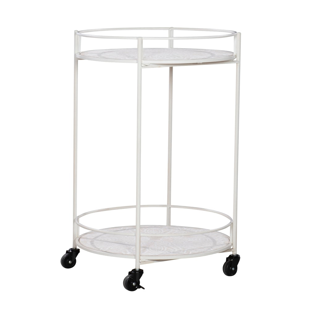 Linon Petra Medallion Wood/Metal Rolling Cart, 30in x 19-3/4in, White