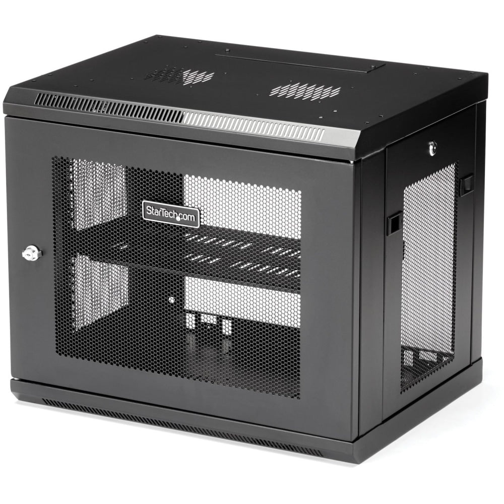 StarTech.com 9U Wallmount Server Rack Cabinet - Wallmount Network Cabinet - 14.6 in Deep - Wall-mount your server equipment flush against the wall with this 9U server rack - Comes fully assembled with a 1U shelf and 3 meter cable tie