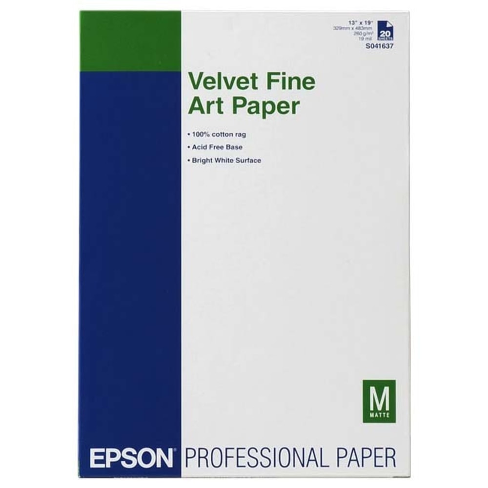 Epson Velvet Fine Art Paper, 13in x 19in, White
