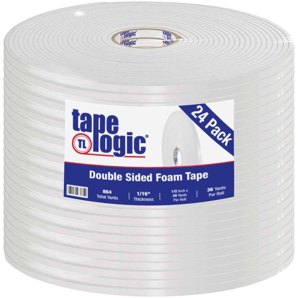 Tape Logic Double-Sided Foam Tape, 0.5in x 36 Yd., White, Case Of 24