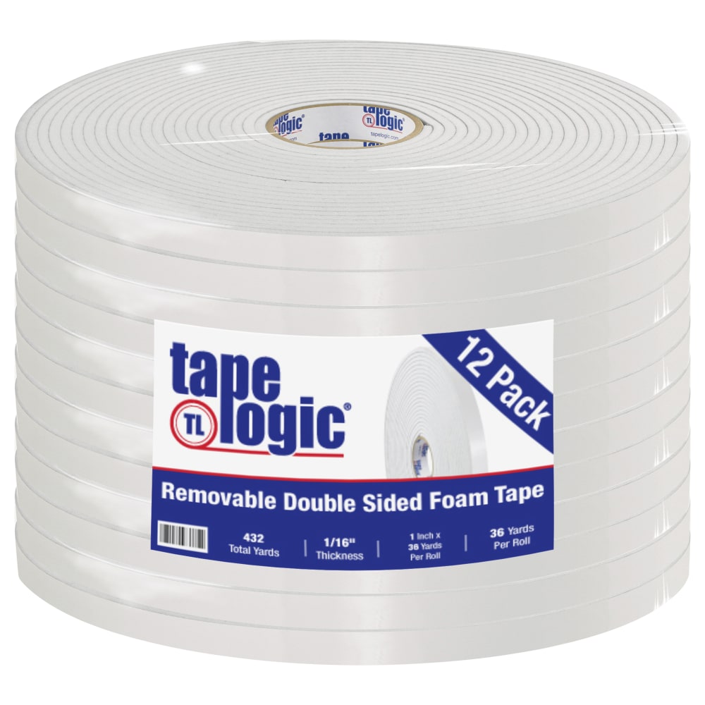 Tape Logic Removable Double-Sided Foam Tape, 1in x 36 Yd., White, Case Of 12 Rolls