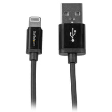 Load image into Gallery viewer, StarTech.com 0.3m (11in) Short Black Apple 8-pin Lightning Connector to USB Cable for iPhone / iPod / iPad - 1 ft Lightning/USB Data Transfer Cable for iPhone, iPad, iPod, Notebook