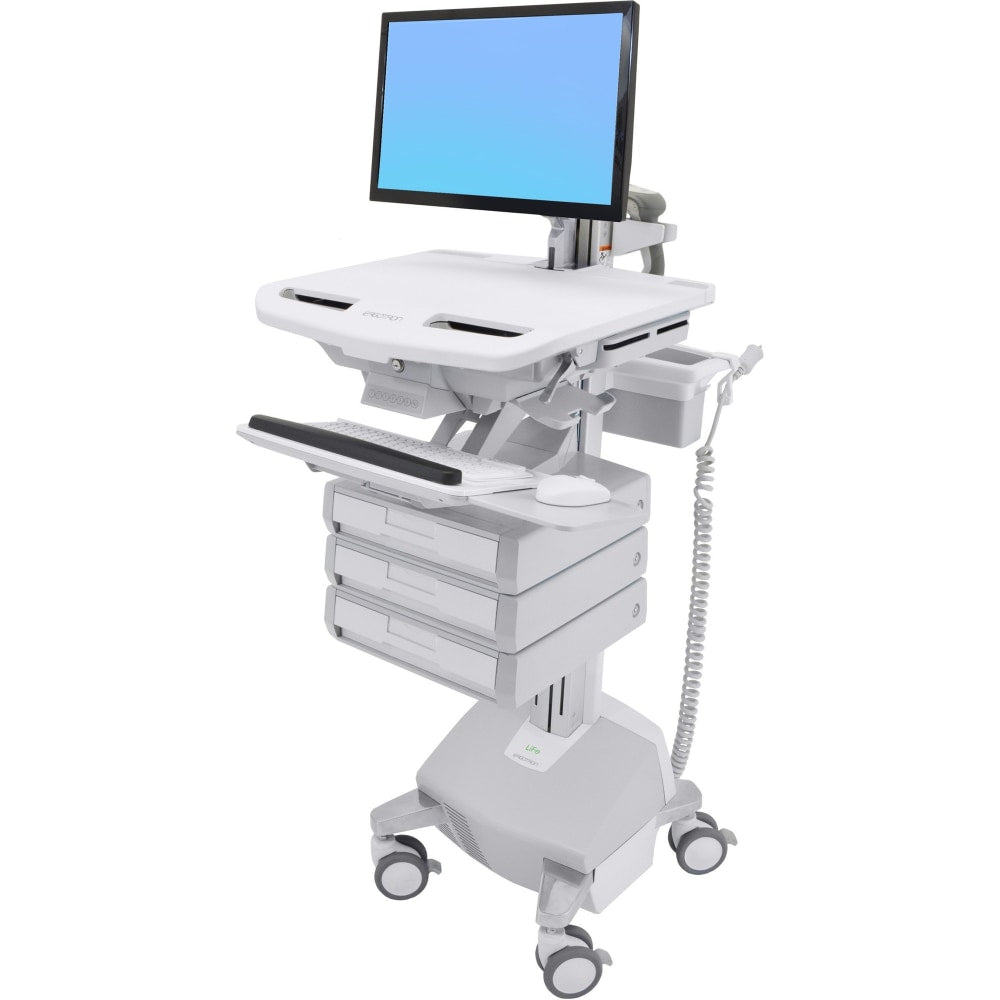 Ergotron StyleView Cart with LCD Arm, LiFe Powered, 3 Drawers (1x3) - Up to 24in Screen Support - 33 lb Load Capacity - Floor - Plastic, Aluminum, Zinc-plated Steel