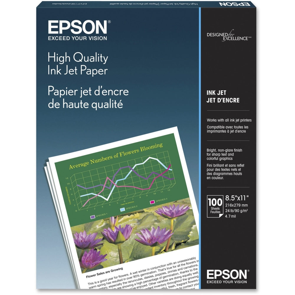 Epson Inkjet Print Inkjet Paper, Letter Size (8 1/2in x 11in), 24 Lb, Matte, White, Pack Of 100