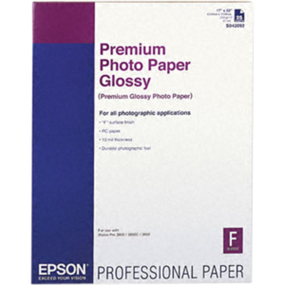 Epson Premium Photo Paper, C, 17in x 22in, Glossy, 25 Sheets