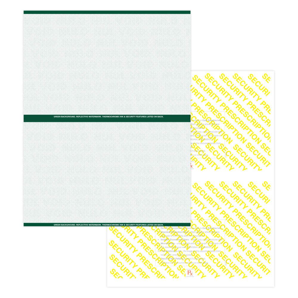 Medicaid-Compliant High-Security Perforated Laser Prescription Forms, 1/2-Sheet, 2-Up, 8-1/2in x 11in, Green, Pack Of 1,000 Sheets
