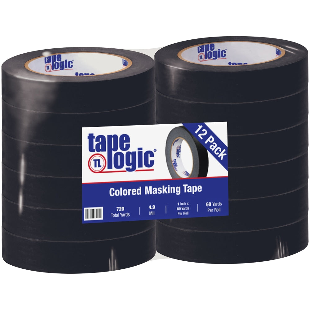 Tape Logic Color Masking Tape, 3in Core, 1in x 180ft, Black, Case Of 12