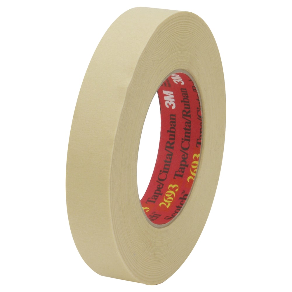 3M 2693 Masking Tape, 3in Core, 1.5in x 180ft, Tan, Pack Of 24