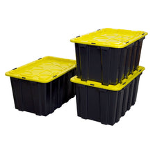 Load image into Gallery viewer, Mount It! Work It! Heavy Duty Plastic Storage Containers, 60 Liters, Black/Yellow, Case Of 3 Bins