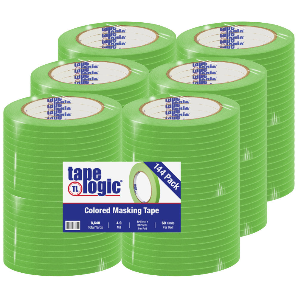 Tape Logic Color Masking Tape, 3in Core, 0.25in x 180ft, Light Green, Case Of 144