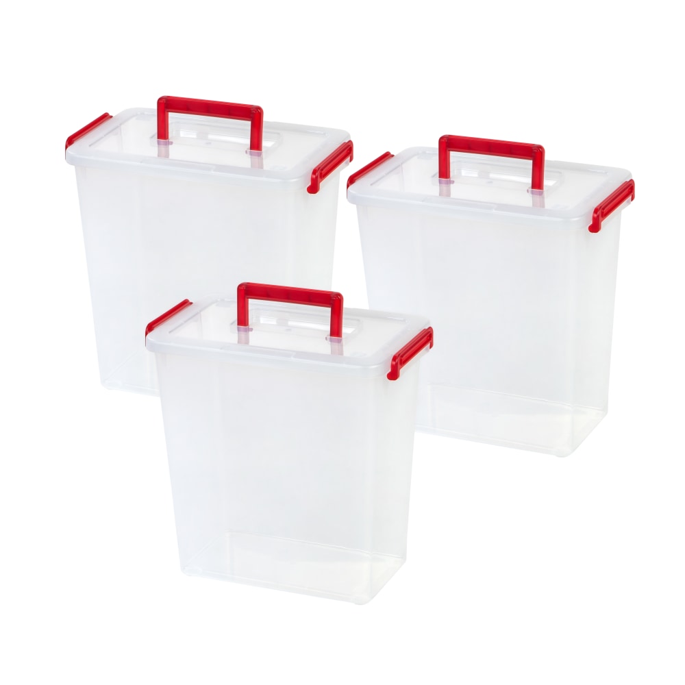 IRIS Holiday Bow Storage Containers With Handles, 11 3/4in x 7 1/8in x 11 9/16in, Red, Case Of 3