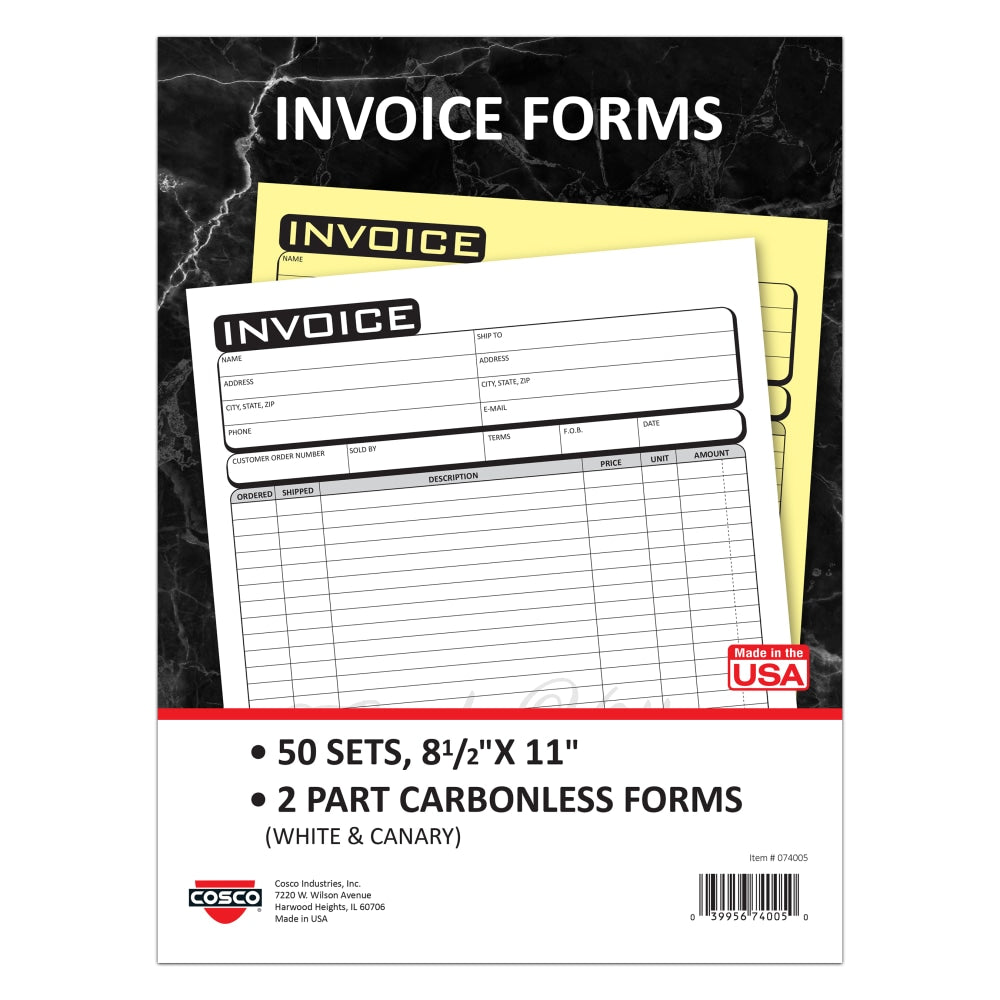 COSCO Invoice Form Book With Slip, 2-Part Carbonless, 8-1/2in x 11in, Business, Book Of 50 Sets