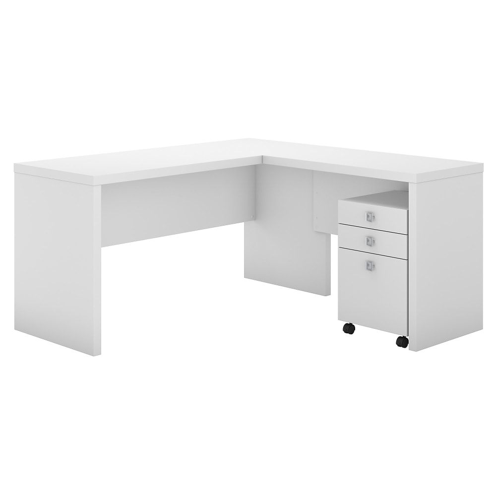 kathy ireland Office by Bush Business Furniture Echo L Shaped Desk With Mobile File Cabinet, Pure White, Standard Delivery