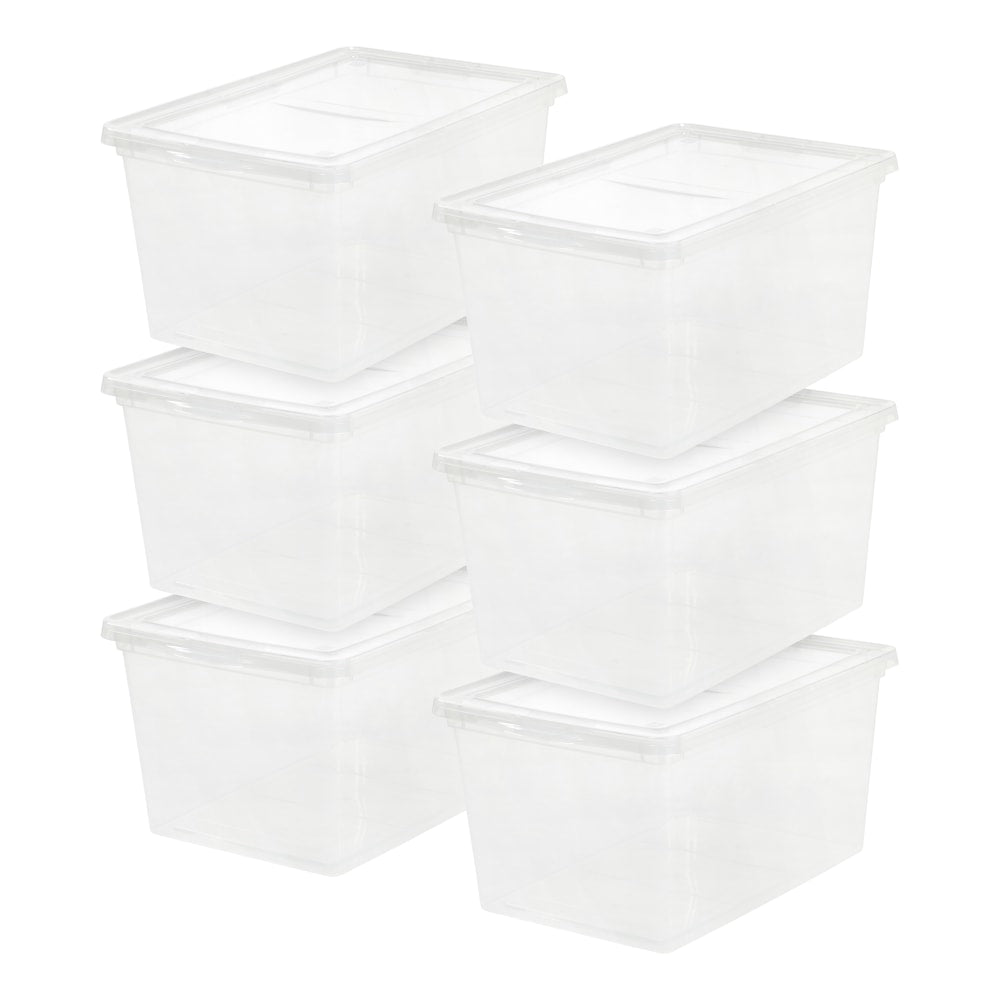 IRIS Plastic Storage Containers, 58 Quarts, 12 1/8in x 16 1/4in x 24in, Clear/White, Case Of 6