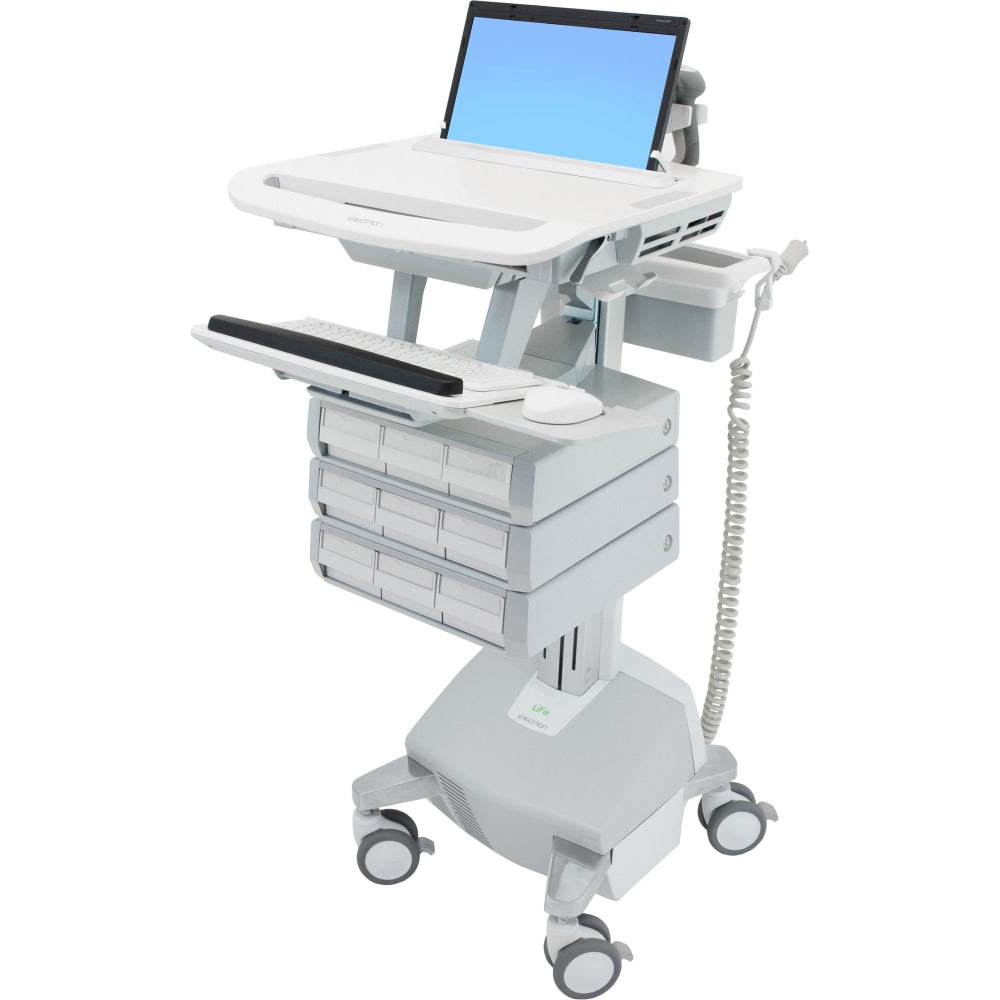 Ergotron StyleView - Cart - for notebook / keyboard / mouse (open architecture) - medical - aluminum, zinc-plated steel, high-grade plastic - gray, white, polished aluminum - screen size: 17.3in wide - output: AC 120 V - 40 Ah - TAA Compliant