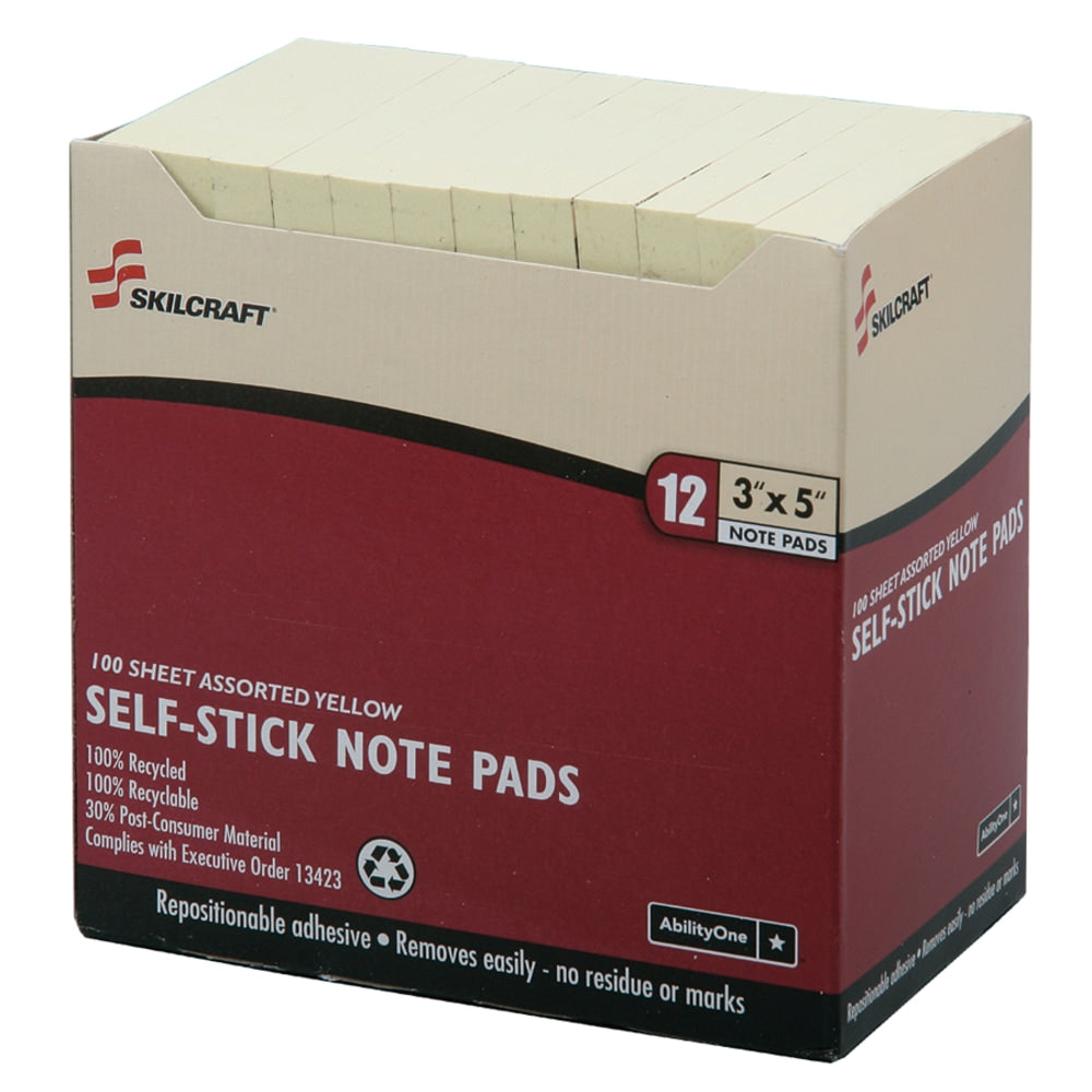 3in x 5in 30% Recycled Self-Stick Notes, Yellow (AbilityOne 7530-01-116-7865)