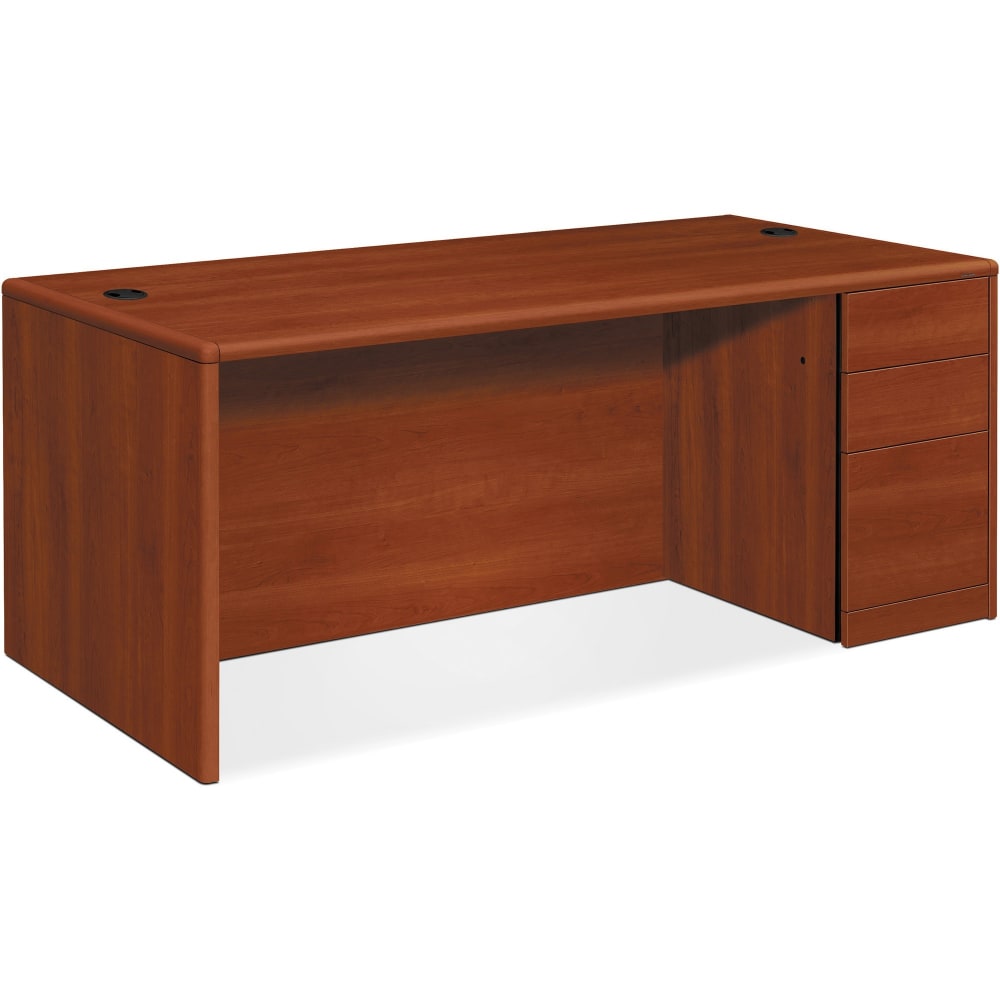 HON 10700 Series Single-Pedestal Desk - 66in x 30in x 29.5in x 1.1in - File Drawer(s) - Double Pedestal on Right Side - Waterfall Edge - Material: Particleboard, Hardwood Trim - Finish: High Pressure Laminate (HPL), Cognac