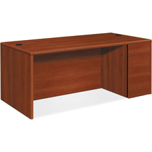 Load image into Gallery viewer, HON 10700 Series Single-Pedestal Desk - 66in x 30in x 29.5in x 1.1in - File Drawer(s) - Double Pedestal on Right Side - Waterfall Edge - Material: Particleboard, Hardwood Trim - Finish: High Pressure Laminate (HPL), Cognac