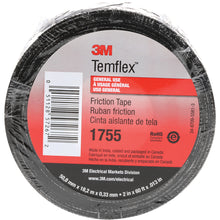 Load image into Gallery viewer, 3M 1755 Cotton Friction Tape, 3in Core, 3/4in x 60ft, Black