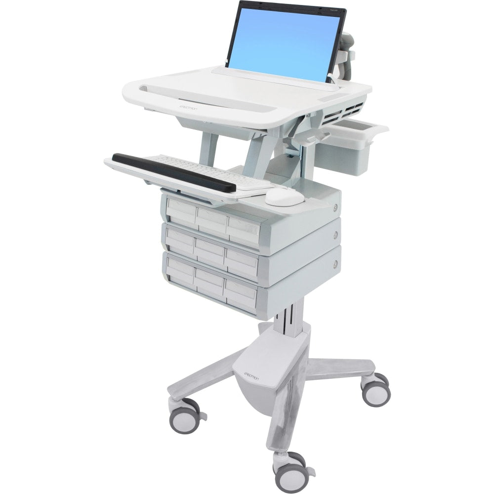 Ergotron StyleView Laptop Cart, 9 Drawers - Up to 17.3in Screen Support - 20 lb Load Capacity - 50.5in Height x 17.5in Width x 30.8in Depth - Floor Stand - Aluminum - White, Gray