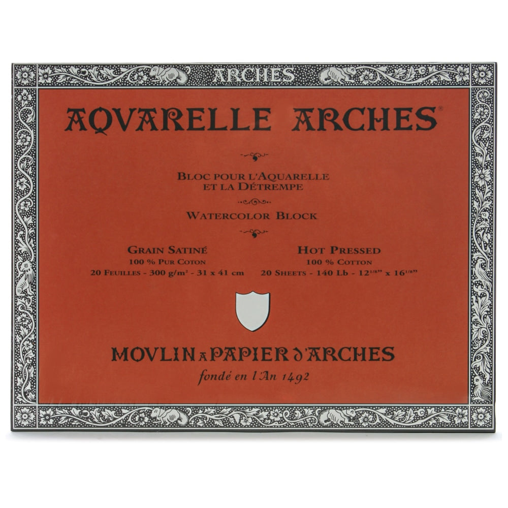 Arches Aquarelle Watercolor Block, 140 Lb, Hot Press, 12in x 16in