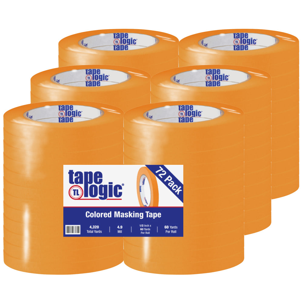 Tape Logic Color Masking Tape, 3in Core, 0.5in x 180ft, Orange, Case Of 72