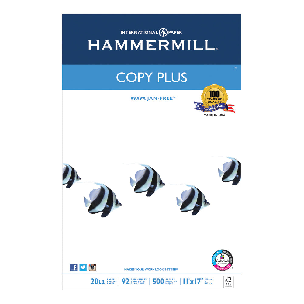 Hammermill Tidal Multi-Use Print & Copy Paper, Ledger Size (11in x 17in), 92 (U.S.) Brightness, 20 Lb, White, Ream Of 500 Sheets