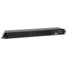 Load image into Gallery viewer, Tripp Lite 1.4kW Single-Phase Switched PDU, LX Platform Interface, 120V Outlets (8 5-15R), NEMA 5-15P, 12 ft. Cord, 1U Rack, TAA - Power distribution unit (rack-mountable) - 15 A - AC 100/120/127 V - 1.52 kW - 1-phase