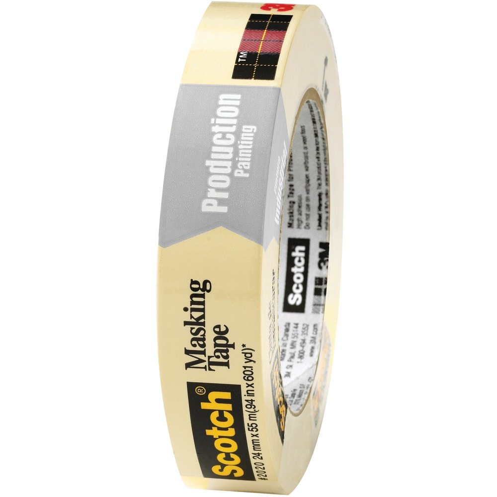 3M 2020 Masking Tape, 3in Core, 1in x 180ft, Natural, Case Of 36