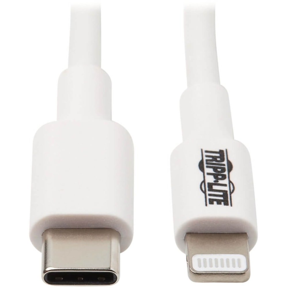 Tripp Lite Lightning to USB C Sync / Charging Cable Apple iPhone iPad 3ft 3ft - First End: 1 x 8-pin Lightning Male Proprietary Connector - Second End: 1 x Type C Male USB - 60 MB/s - MFI - Nickel Plated Connector - Gold Plated Contact - White