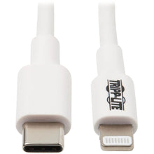 Load image into Gallery viewer, Tripp Lite Lightning to USB C Sync / Charging Cable Apple iPhone iPad 3ft 3ft - First End: 1 x 8-pin Lightning Male Proprietary Connector - Second End: 1 x Type C Male USB - 60 MB/s - MFI - Nickel Plated Connector - Gold Plated Contact - White