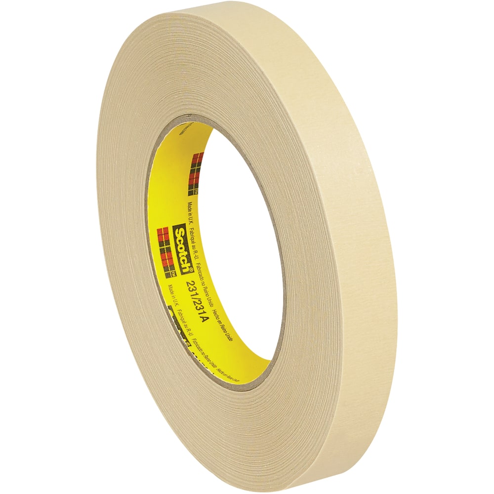 3M 231 Masking Tape, 3in Core, 0.75in x 180ft, Tan, Case Of 12